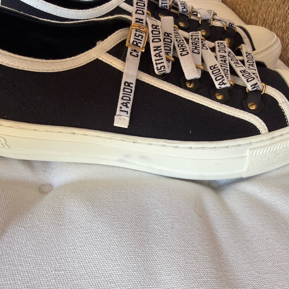 Dior Black and White Low-Top Canvas Sneakers with Gold Accents - Picture 5 of 9